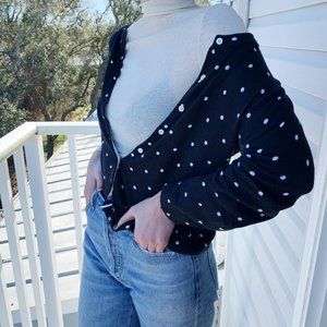 Navy and White JCrew Polkadot Cardigan